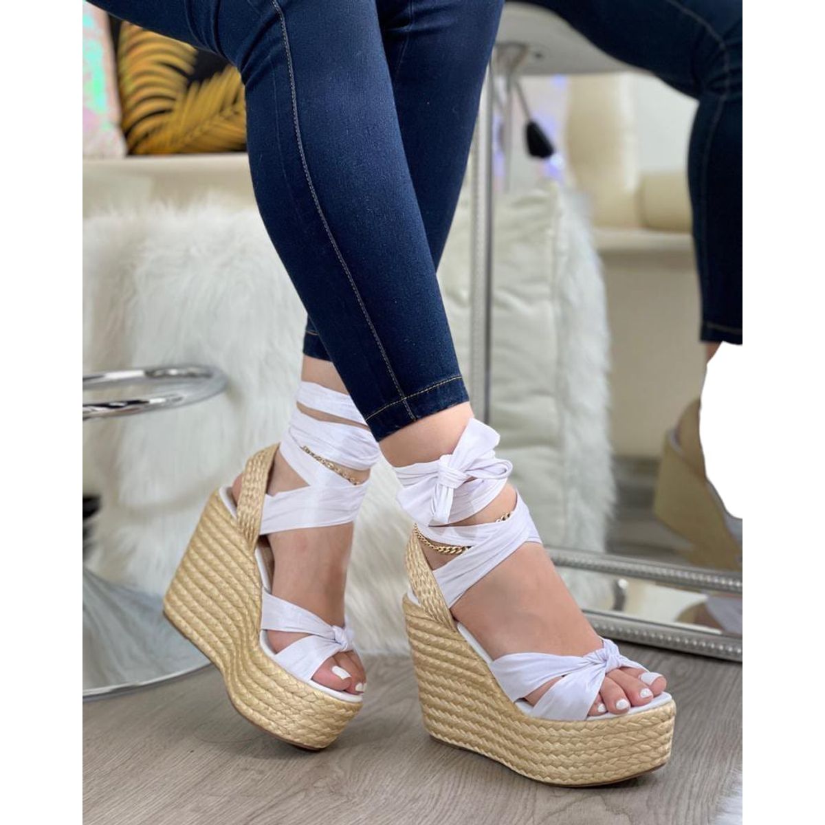 EVEGONZ - Sandalia de Mujer con Plataforma 7 1/2 en Yute