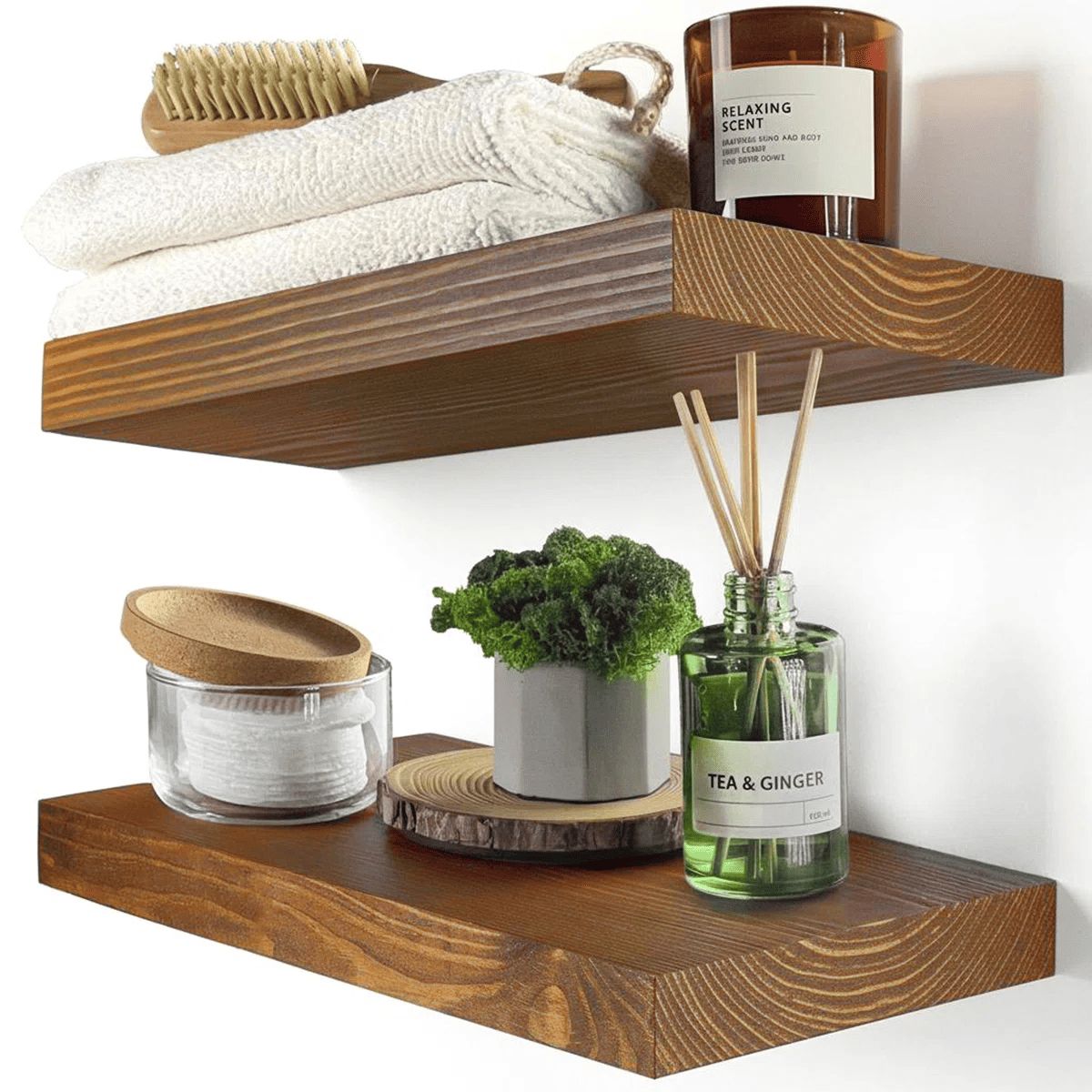 GENERICO - Repisas Flotantes de Pared Set x2 Madera de Pino Envejecido 30 cm Estantes Decorativos minimalistas