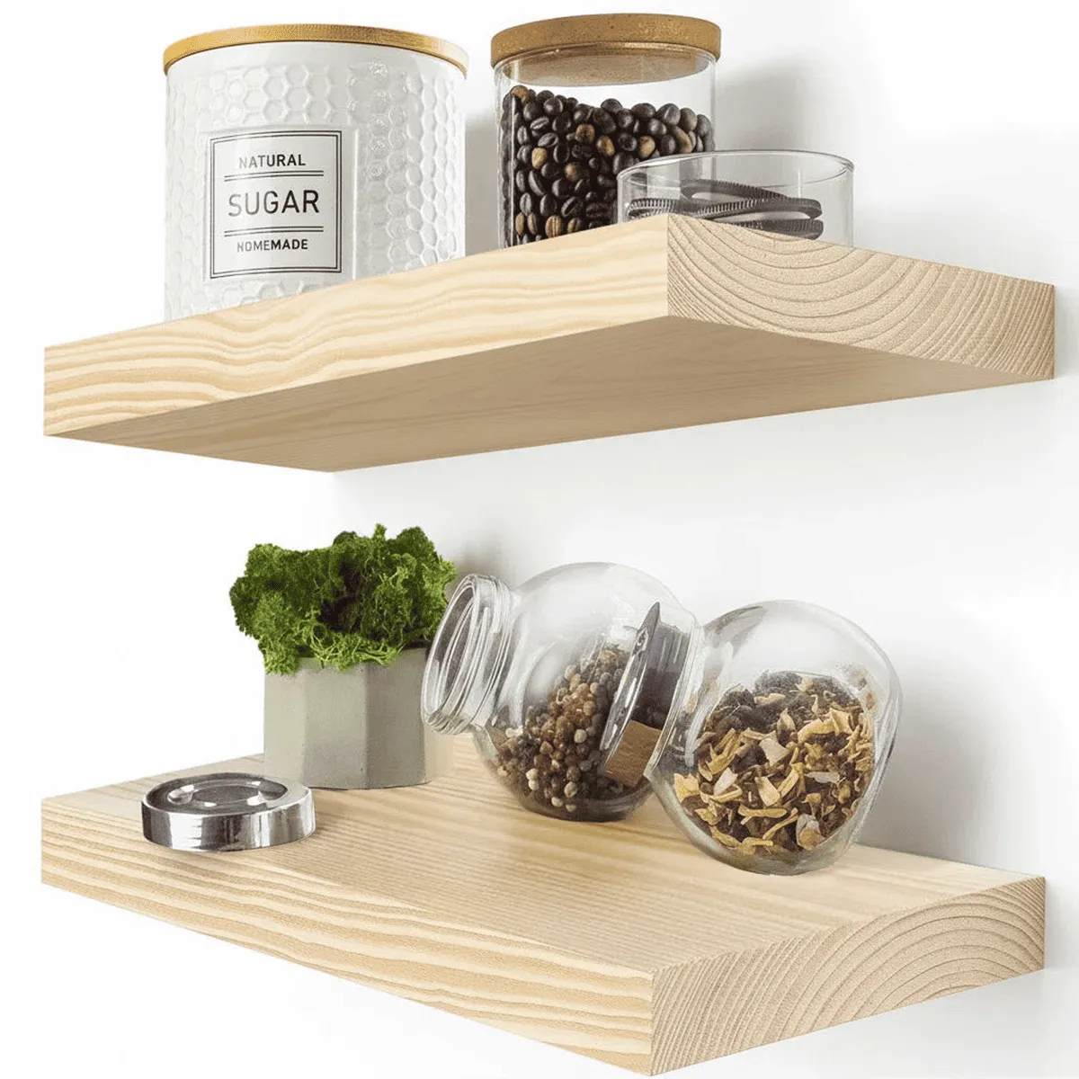 GENERICO - Repisas Flotantes de Pared Set x2 Madera de Pino Natural 30 cm Estantes Decorativos minimalistas
