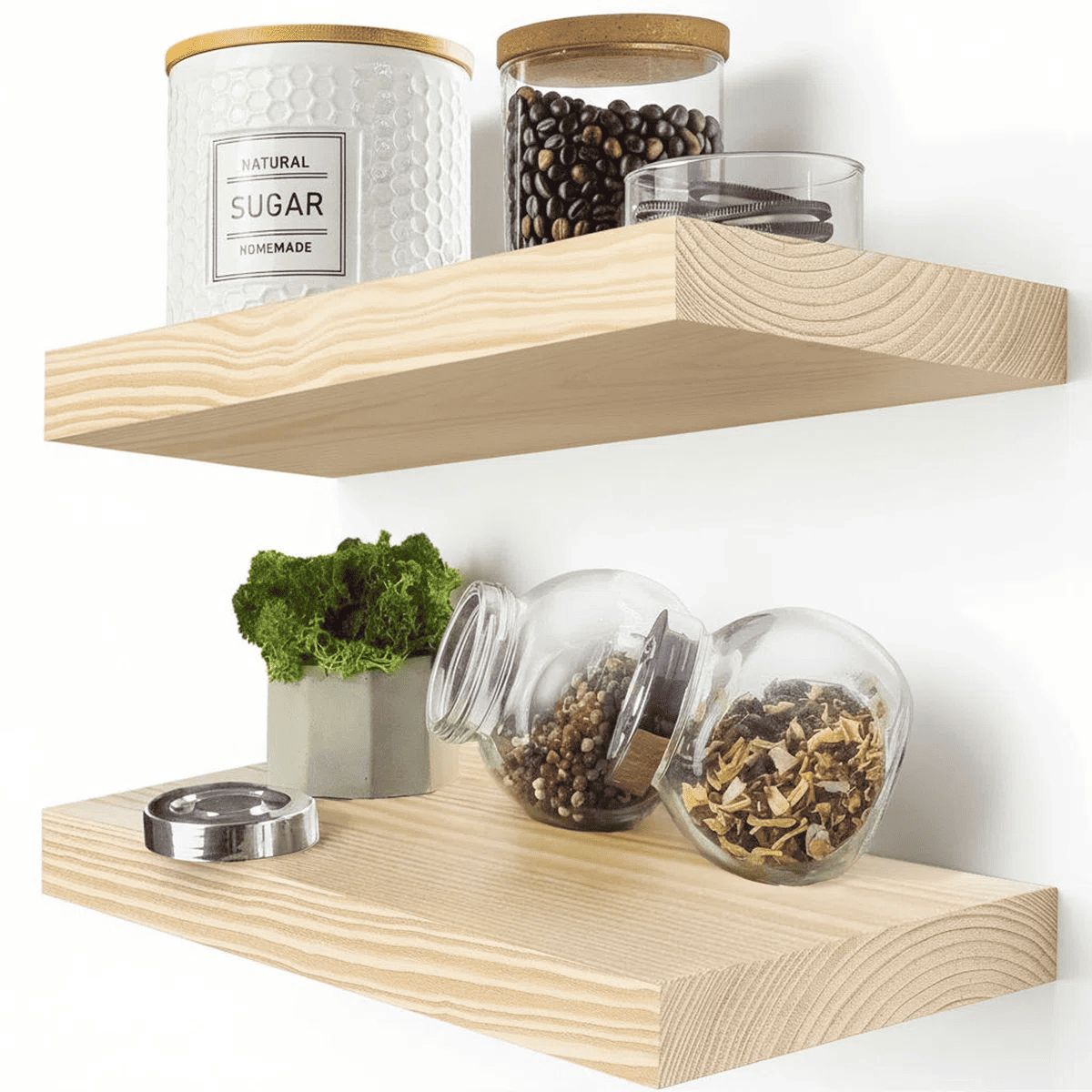 GENERICO - Repisas Flotantes de Pared Set x2 Madera de Pino Natural 30 cm Estantes Decorativos minimalistas