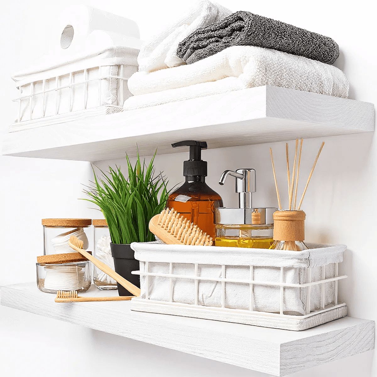 GENERICO - Repisas Flotantes de Pared Set x2 Blancas Madera de Pino 50 cm Estantes Decorativos minimalistas