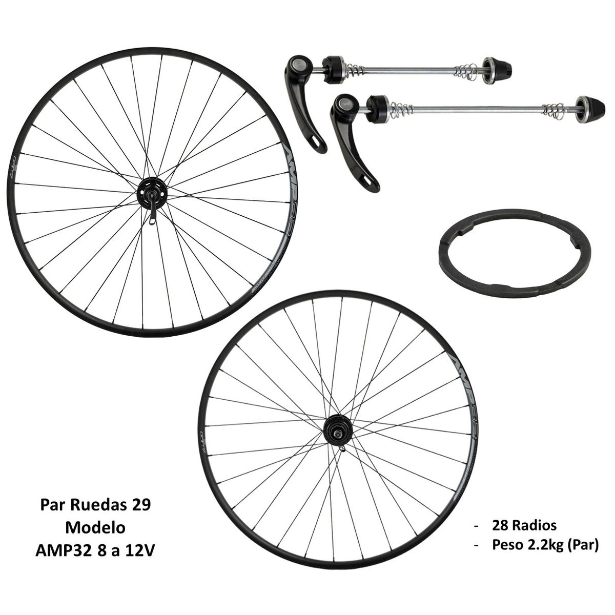 GW - Rueda Bicicleta Mtb 29 Gw Pro Disc Amp32 Puntilla 8/12v Negro
