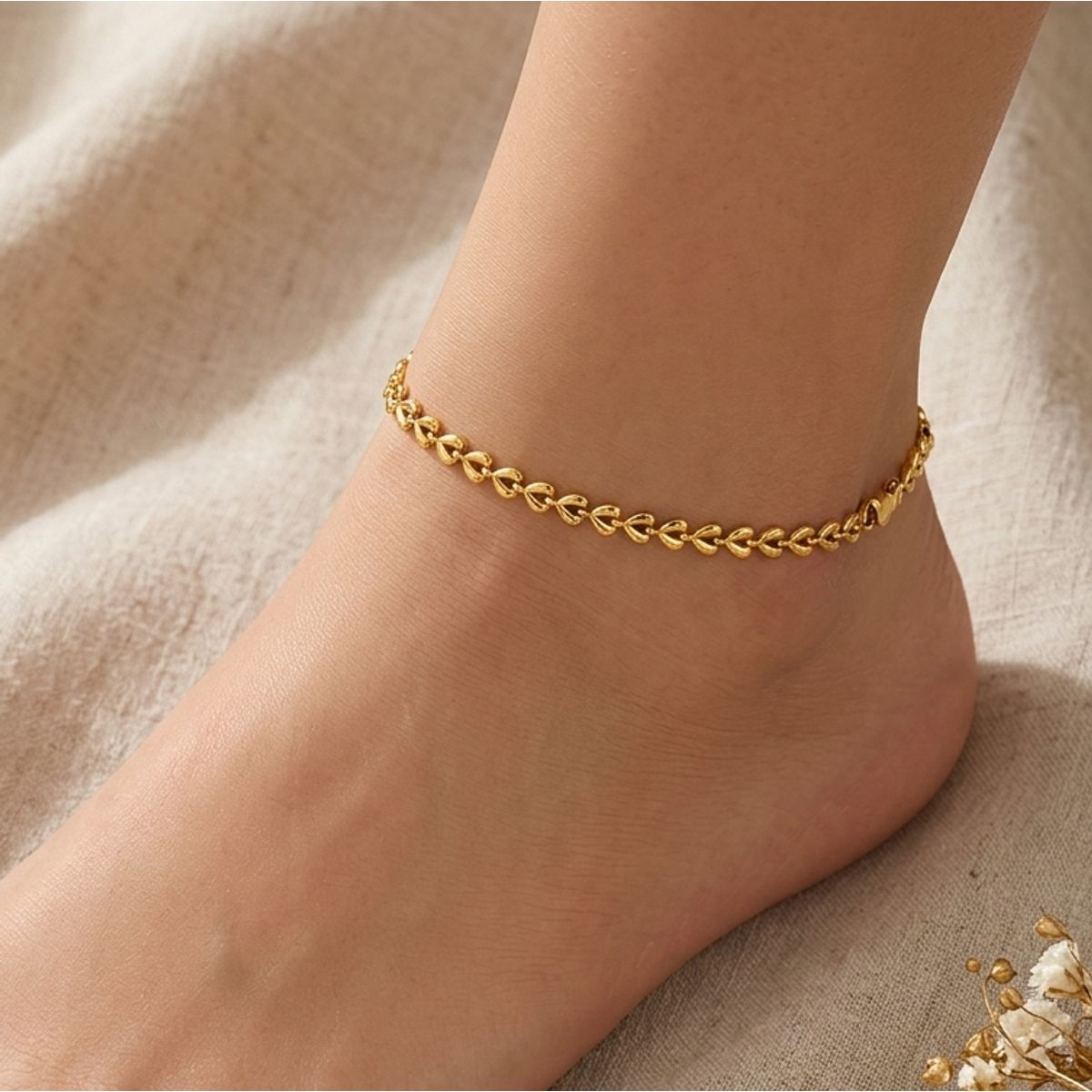 STAINLESS STEEL - Pulsera Tobillera Para Mujer Tejido De Corazon En Acero Inoxidable