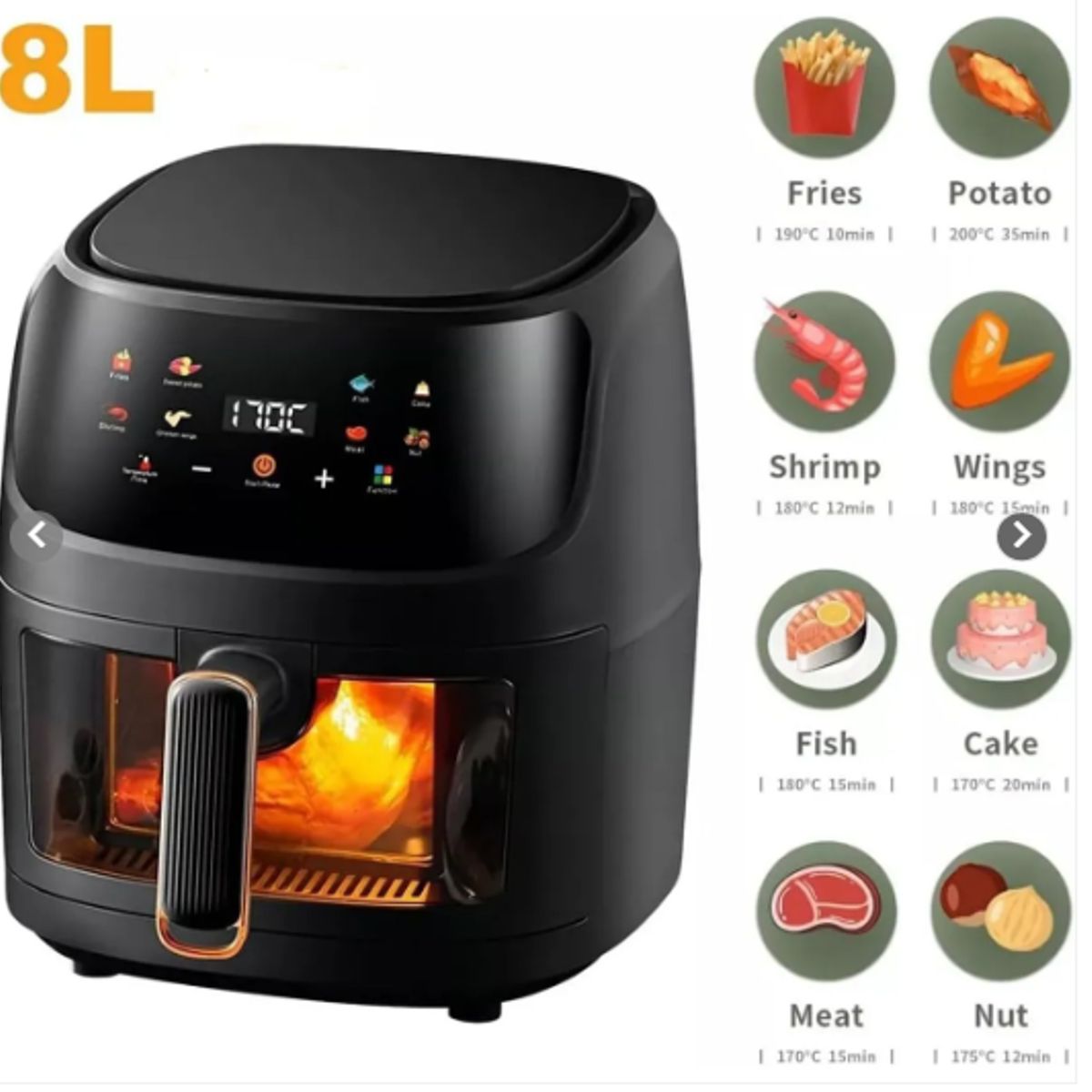 ONE PIXEL - Freidora De Aire Digital 8 Litros Sin Aceite Air Fryer