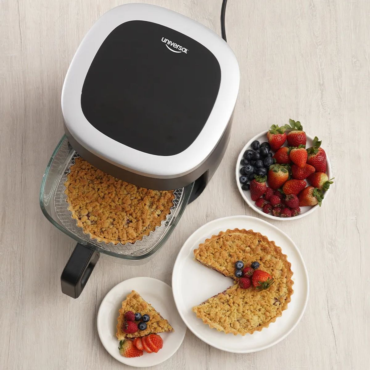 UNIVERSAL - Freidora de aire Vitro Fry UNIVERSAL con capacidad de 4.2L, cesta de vidrio resistente y duradero, panel digital con 6 modos de cocción.