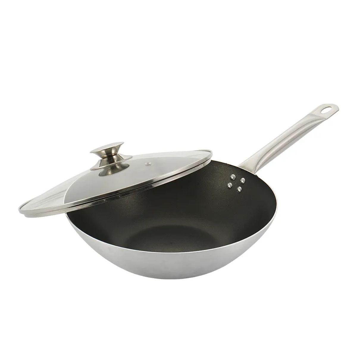 UNIVERSAL - Wok Profesional 30 cm UNIVERSAL PRO en aluminio de alta pureza con antiadherente resistente y tapa de vidrio