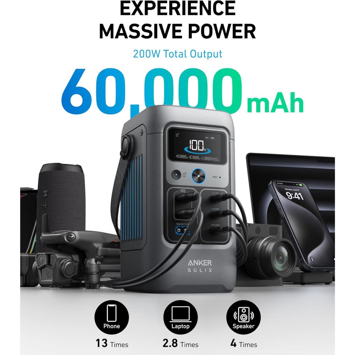ANKER - Estación De Energía Portátil Anker Solix C200 DC 192Wh 200W Máx.