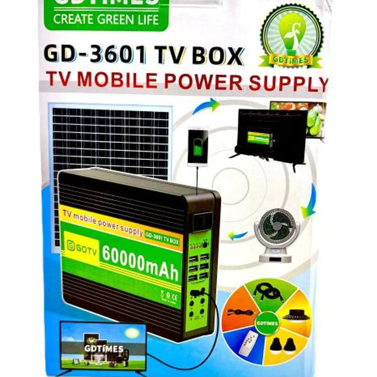 GENERICO - Batería Solar Portátil 60.000 mAh — Estación de Poder con Panel Solar
