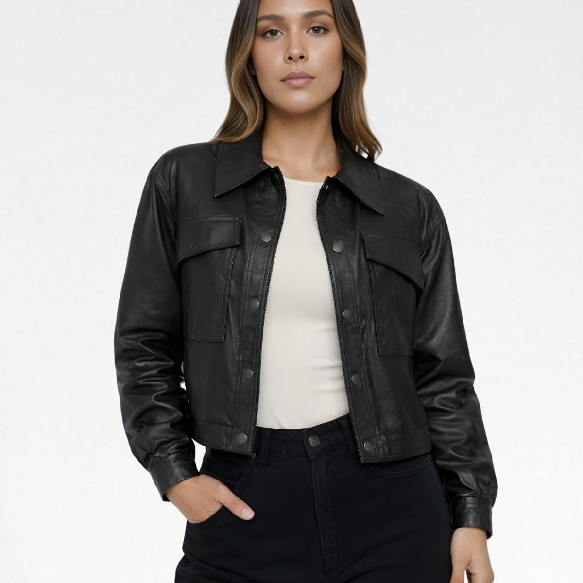 MOLGOA - Chaqueta Para Mujer Tipo Cuero - The New York