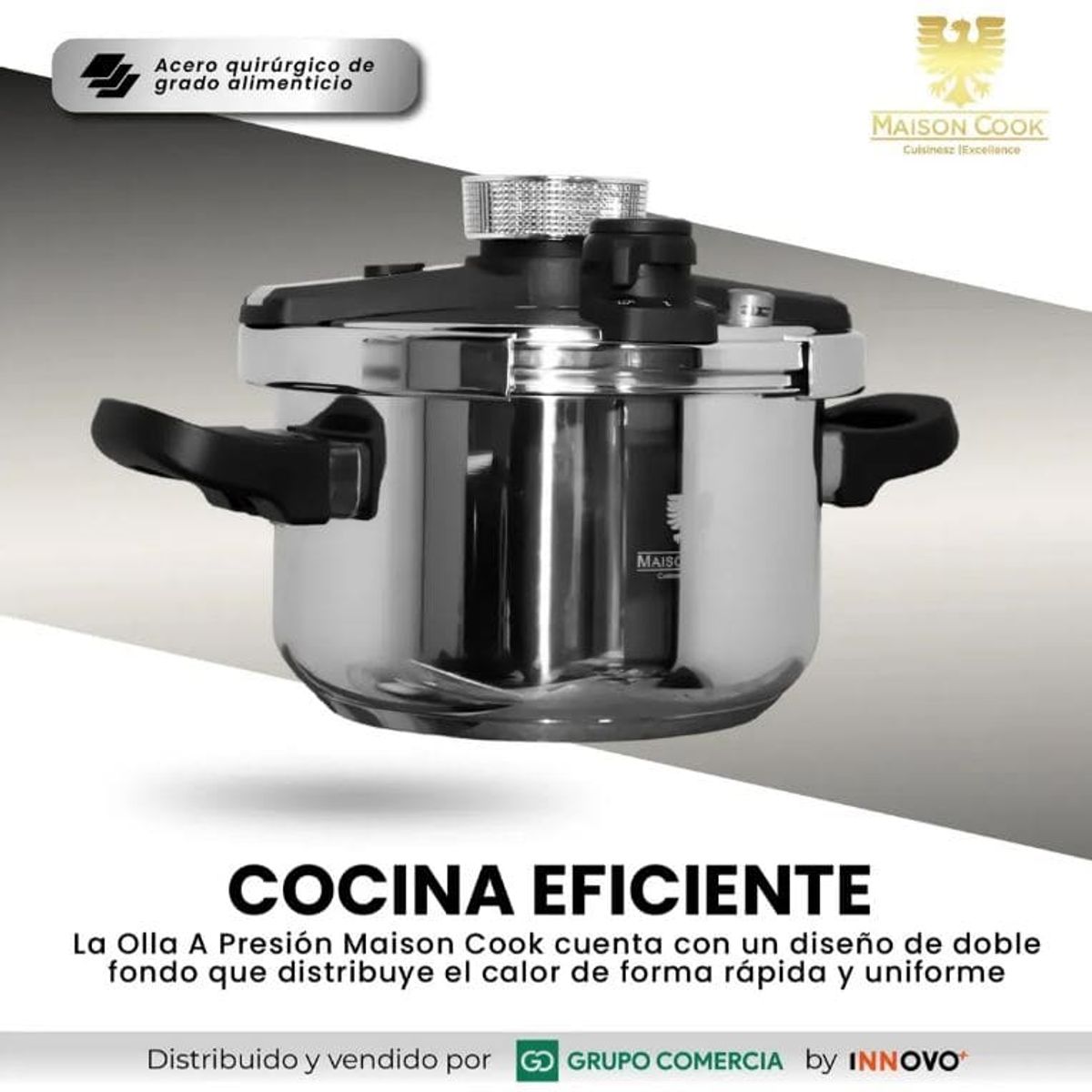INNOVA - Olla A Presión Maison Cook 5l Acero Quirúrgico Profesional Y Cocción Ultra-rápida.