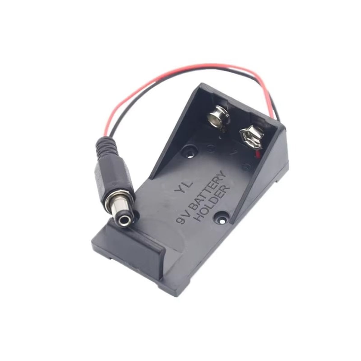 GENERICO - Porta pila con conector Jack para batería 9V negro ABS Paquete x 2 Unidades