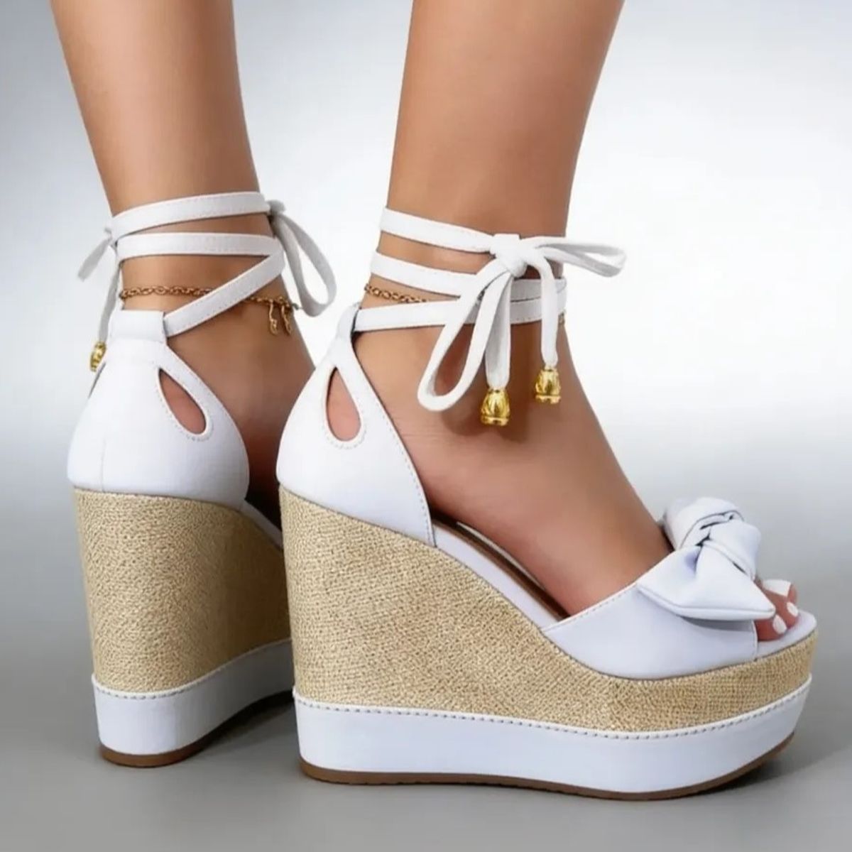 EVEGONZ - Sandalias para Mujer tipo Romana con Plataforma Blanco