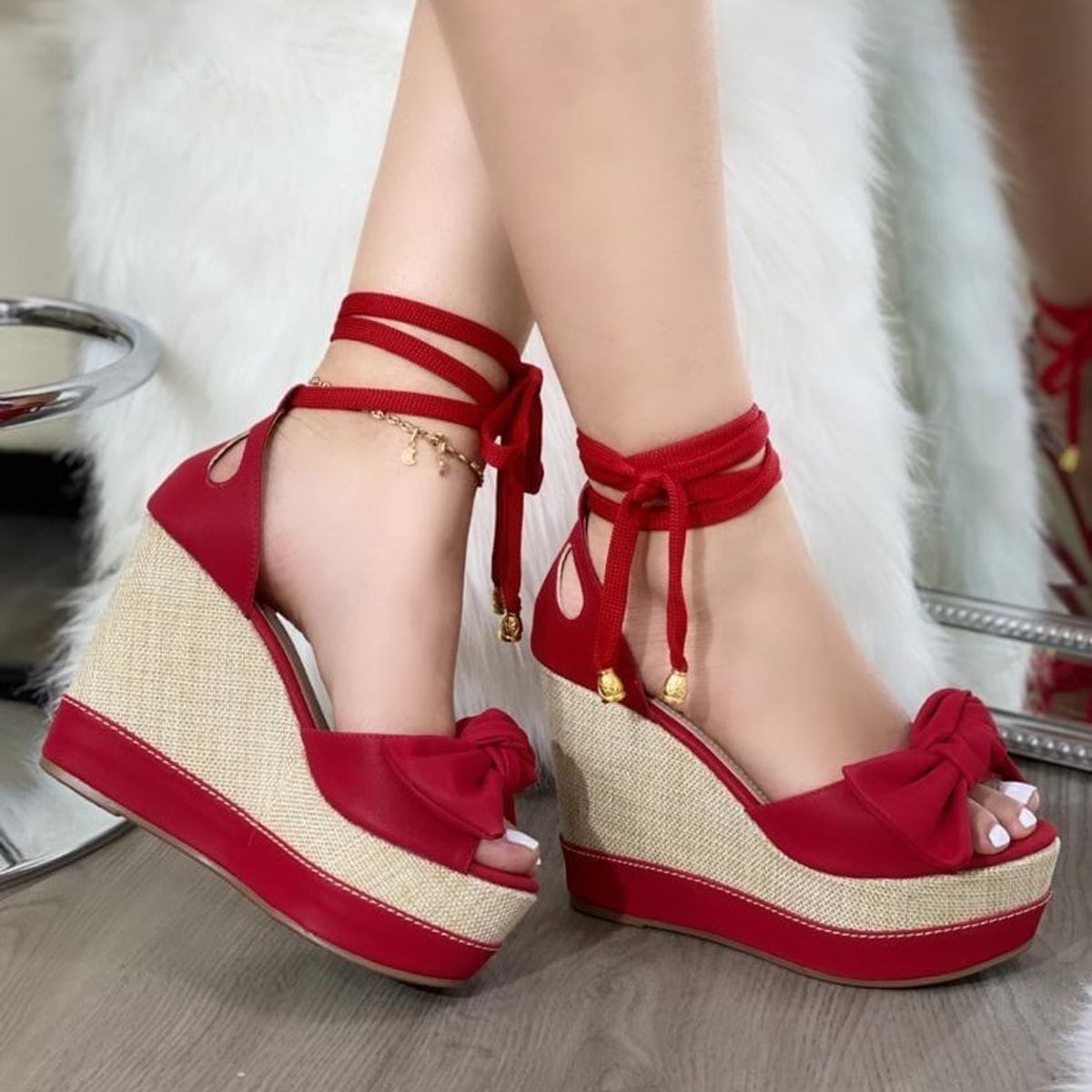 EVEGONZ - Sandalias de Mujer Zapatillas de Plataforma Romana Rojo