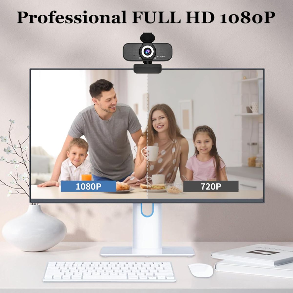 GENERICO - Cámara web HD 1080P para PC con enfoque automático y micrófono de cancelación de ruido