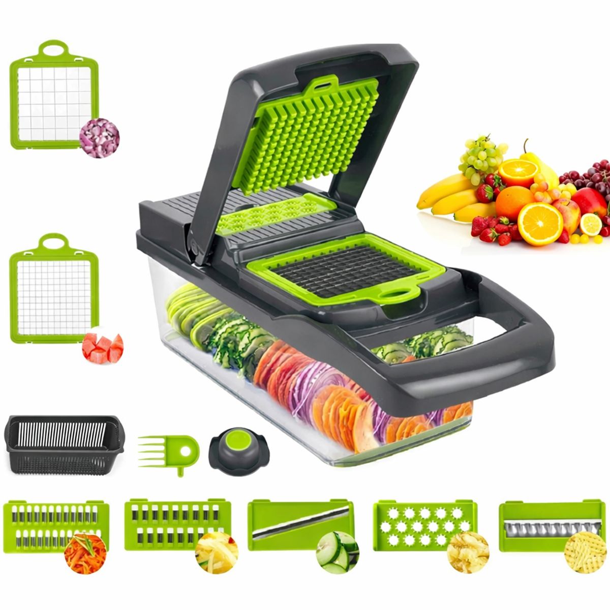 GENERAL - Picador Multifuncional de Verduras 8 en 1 con Cuchillas Intercambiables