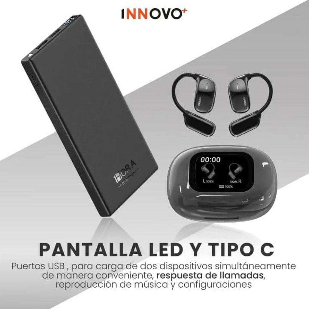 INNOVA - Audífonos Bluetooth 5.4 Traducción Con Powerbank 10.000mah Negro Negro