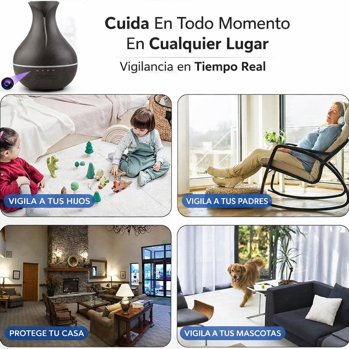 TECNOHOGAR JS - Mini Camara Espia Indetectable Seguridad Wifi Ip Monitoreo Negro