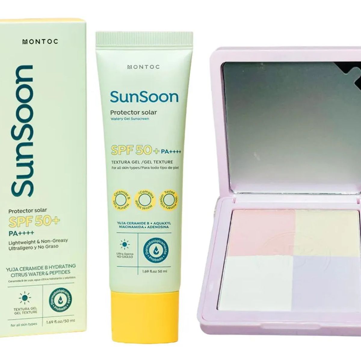 MONTOC MAKEUP - Polvo Compacto 4en1 Protector Sola Spf 50 Protege Ilumina