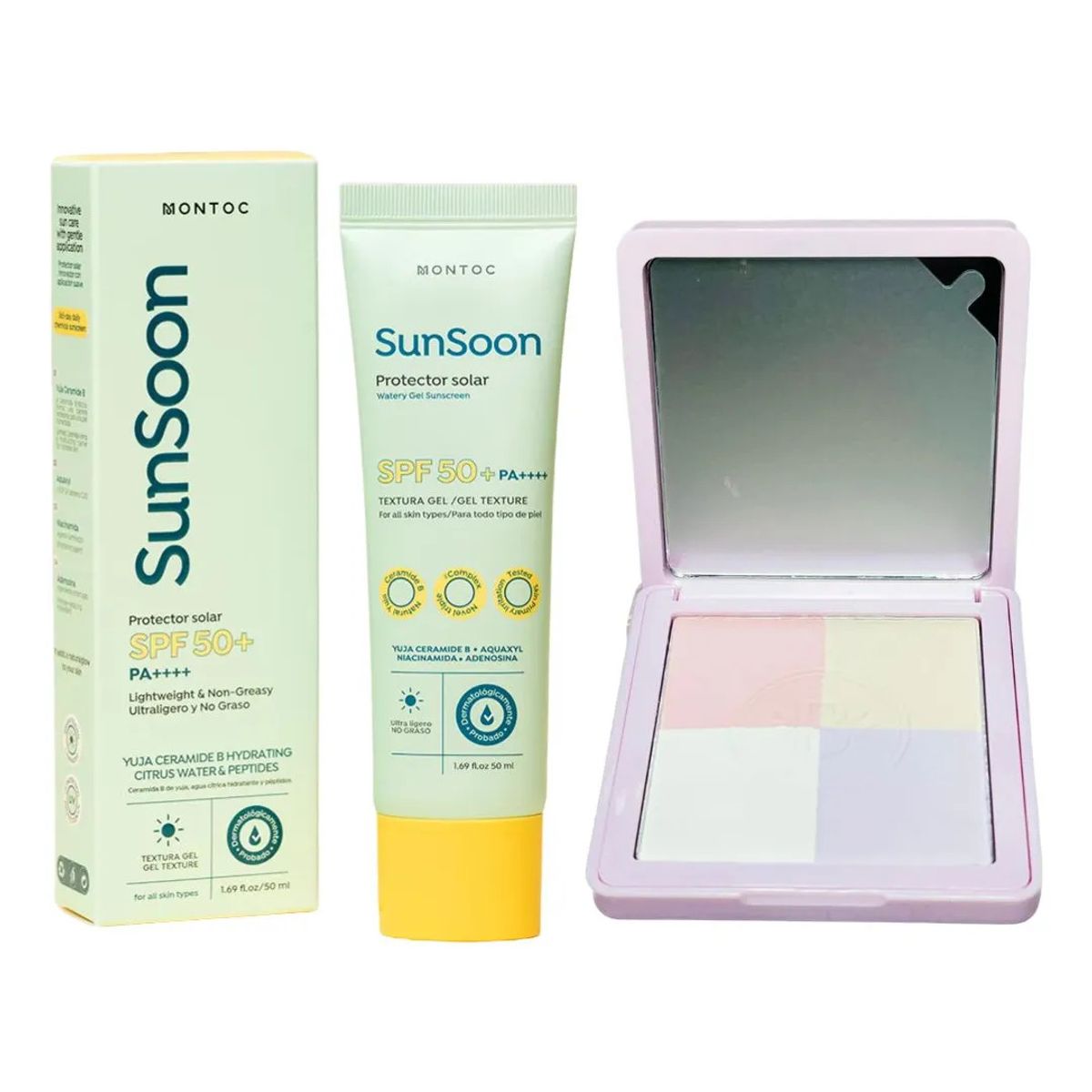 MONTOC MAKEUP - Polvo Compacto 4en1 Protector Sola Spf 50 Protege Ilumina