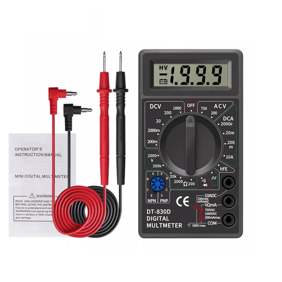 GENERICO - Mini Multímetro Digital DT-830D Portátil con Medición de Voltaje, Corriente y Resistencia