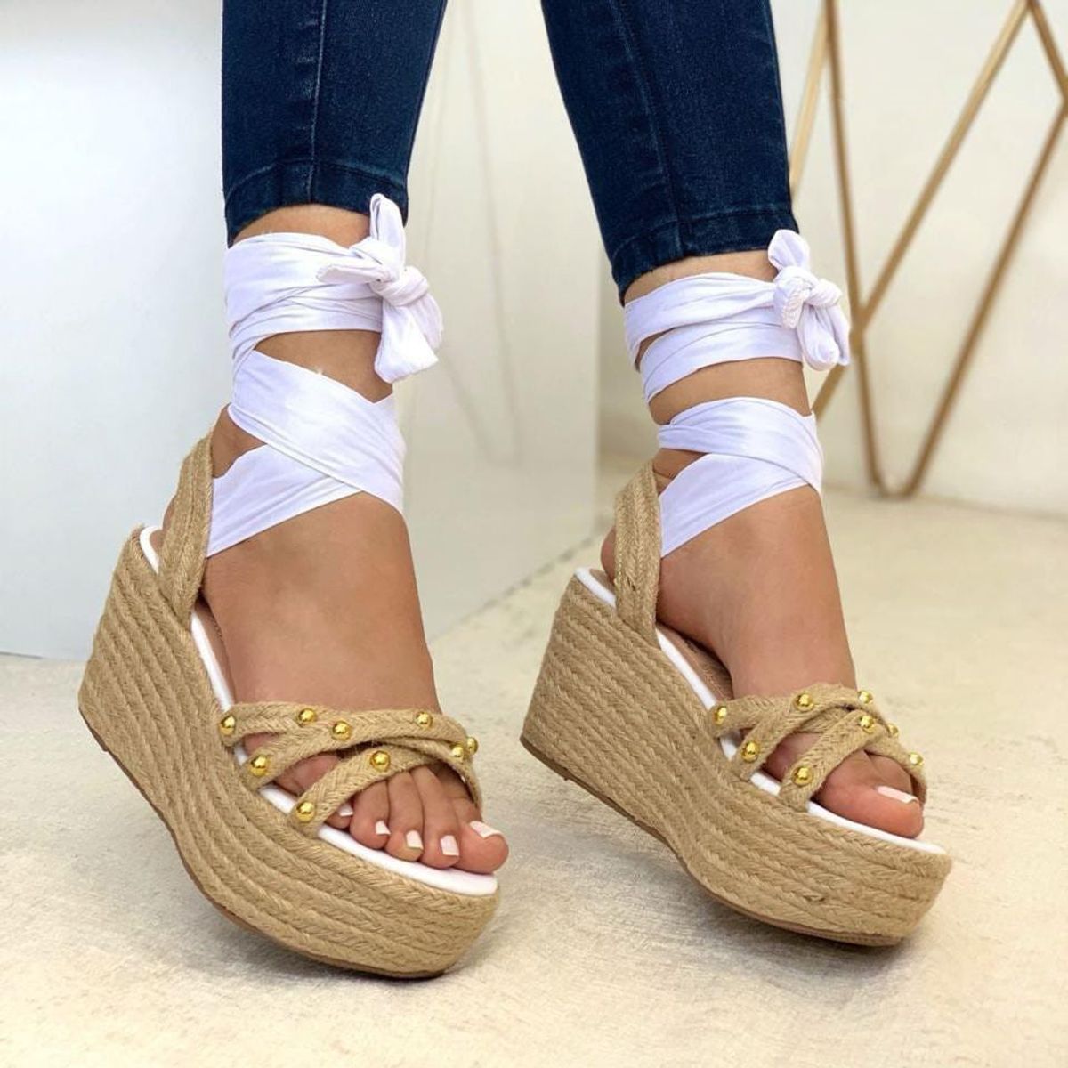 EVEGONZ - Sandalia Romana para Mujer con Plataforma Blanca Pepi Corcho