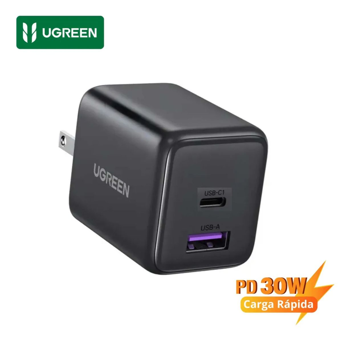 UGREEN - Cargador Plegable Carga Rápida 30W 2 Puertos GAN 1XUSB-A /  1XUSB-C