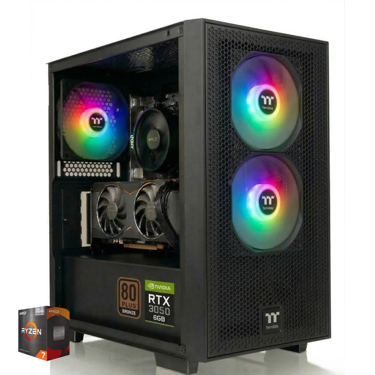 THERMALTAKE - Torre Gamer Ryzen 7 5700x 16gb ddr4  Ssd 512gb Rtx 3050 6gb