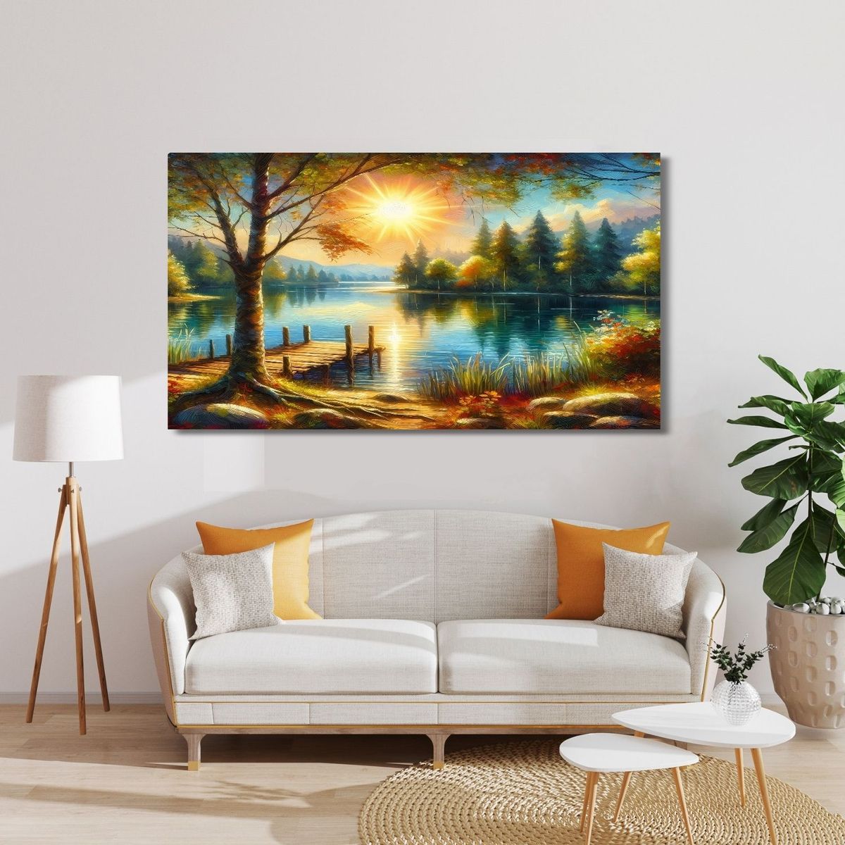 GENERICO - Cuadro decorativo paisaje lago al atardecer 120x70 cm