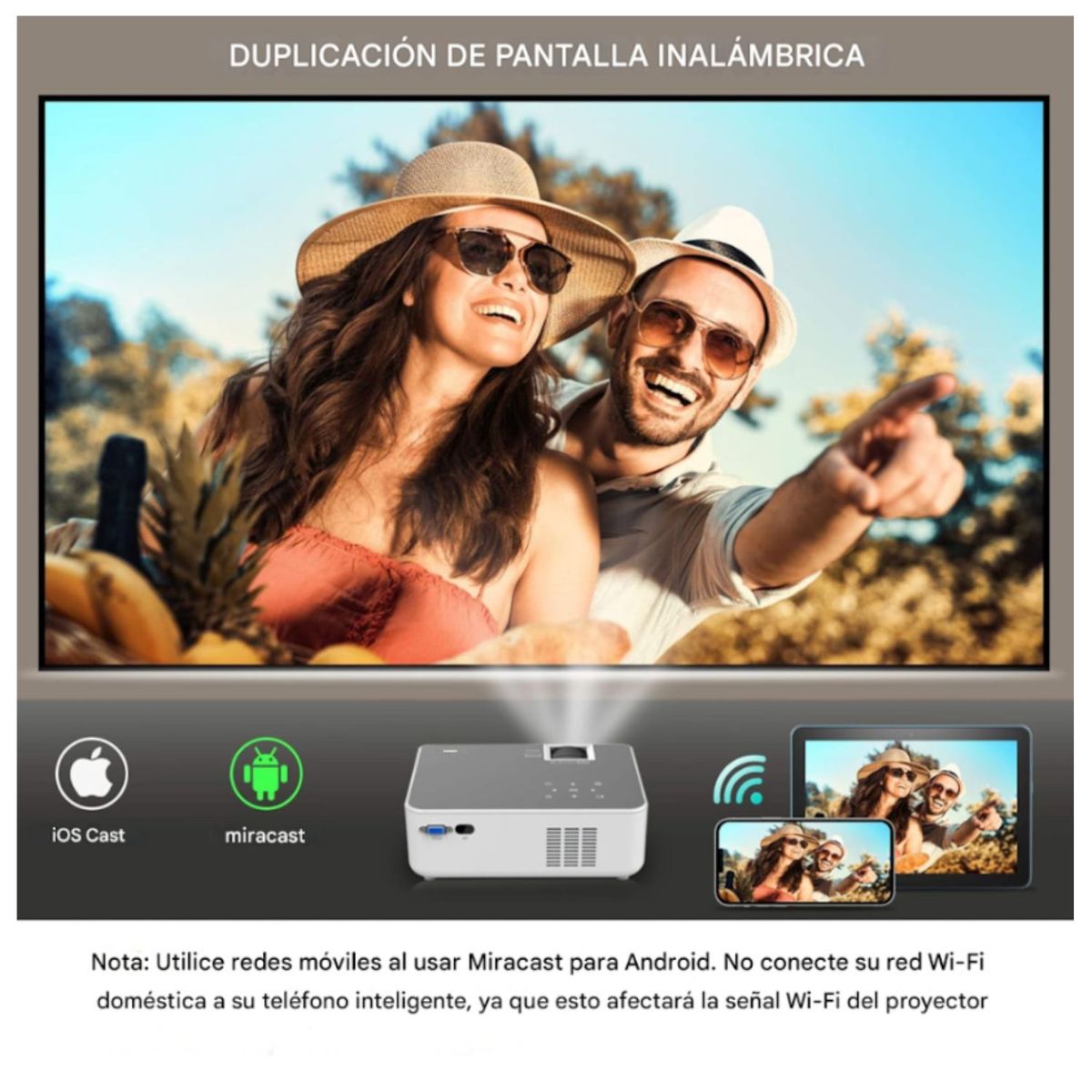 COLME TECHNOLOGY HOME - Proyector Hd 1080p Wifi Bluetooth Hdmi 900ansi Fangor F-506 Blanco 110v