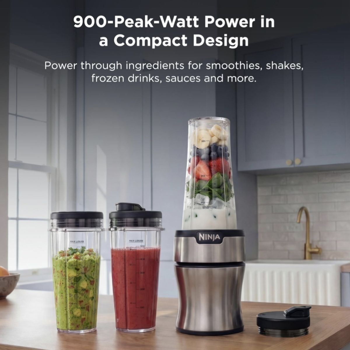 NINJA - Licuadora personal nutri ninja batidos 900w Plateada 3 vasos BN301