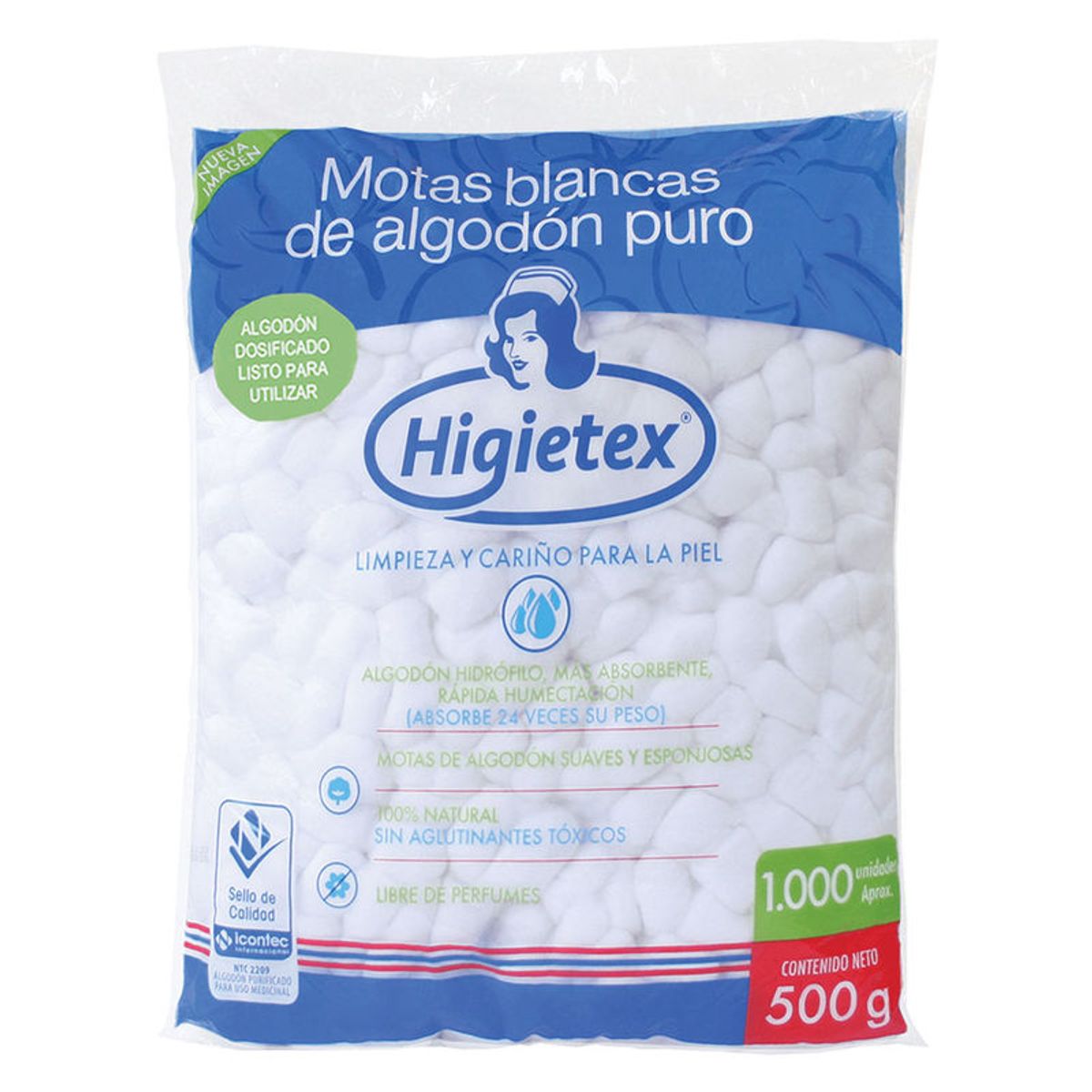 HIGIETEX - ALGODON MOTAS X 500 GR MARCA HIGIETEX