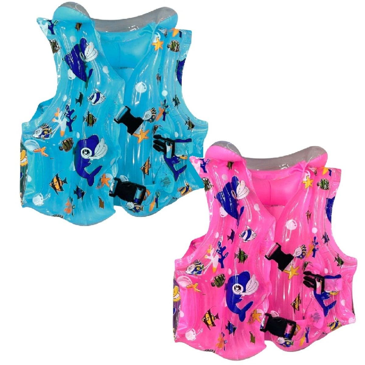 GENERICO - CHALECO SALVAVIDAS NIÑOS 2-6 AÑOS AZUL ROSADO INFLABLE PISCINA