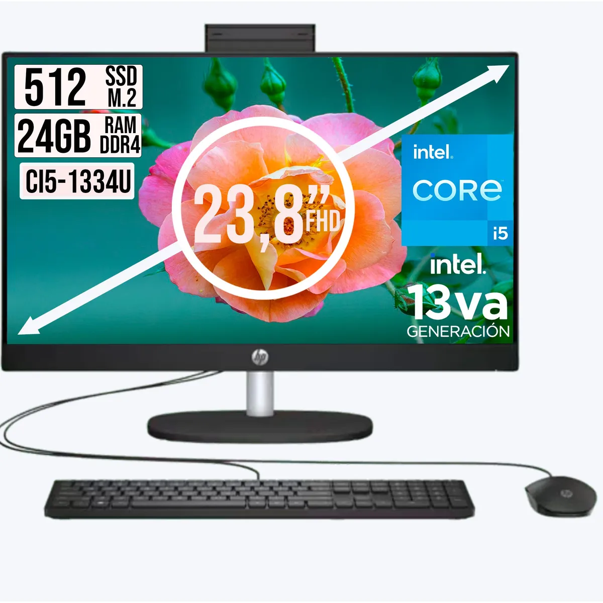 HP - Todo en Uno Hp 24-Cr Intel Core I5-1334u Ssd 512Gb Ram 24Gb Fhd 24