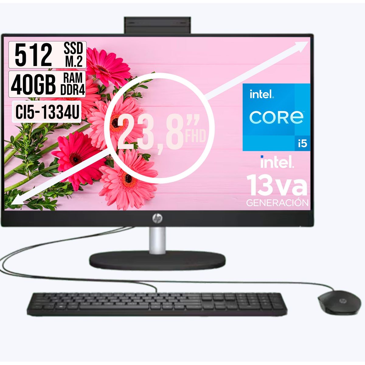 HP - Todo en Uno Hp 24-Cr Intel Core I5-1334u Ssd 512Gb Ram 40Gb Fhd 24