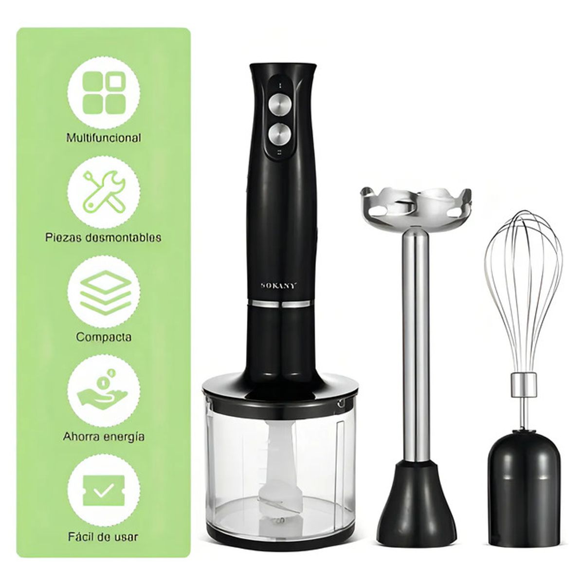 SOKANY - Batidora De Mano Sokany M12 500w Con Turbo Y 2 Velocidades Negro 110v
