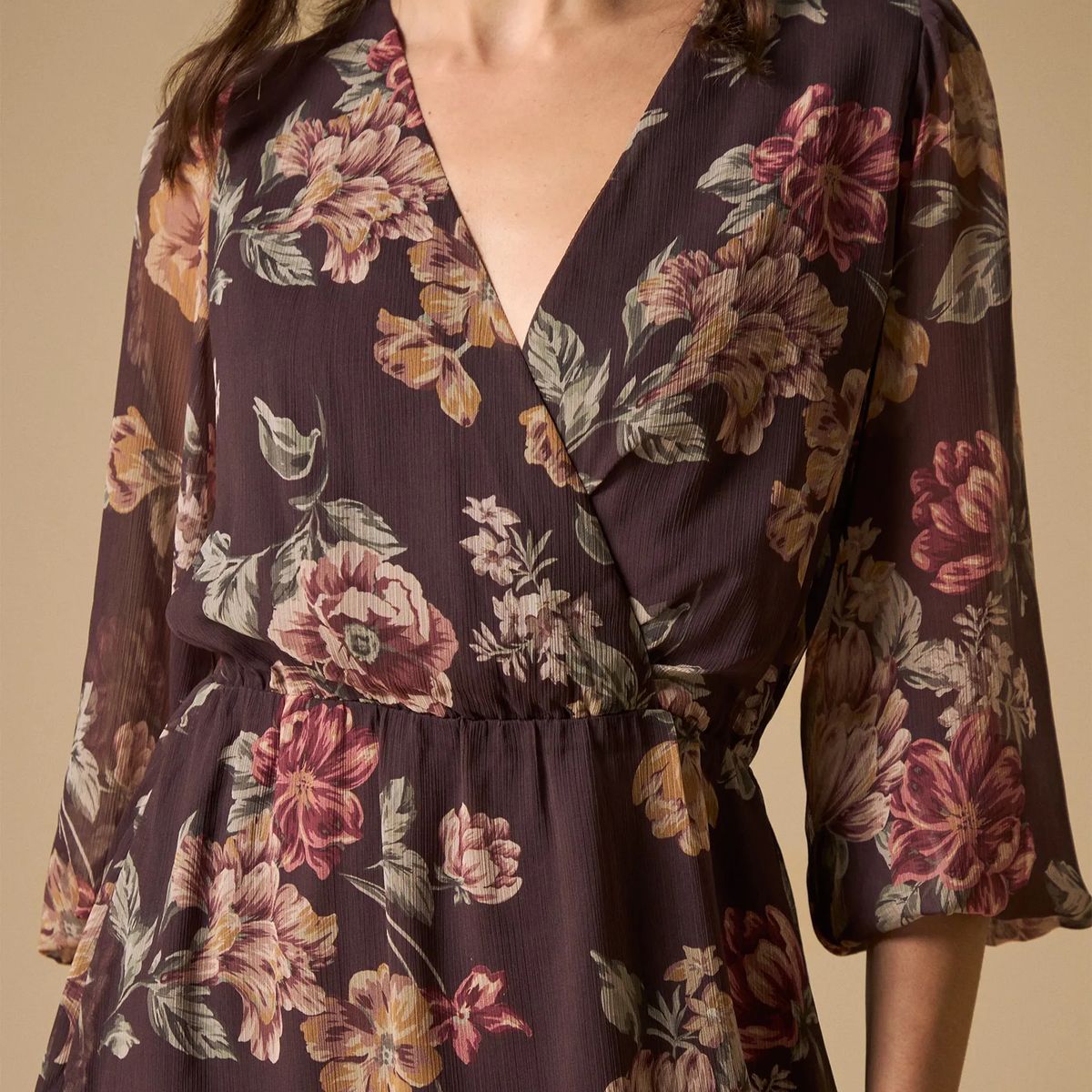 ESPRIT - Vestido para Mujer Esprit Cruzado Floral Manga 34 con Lazo