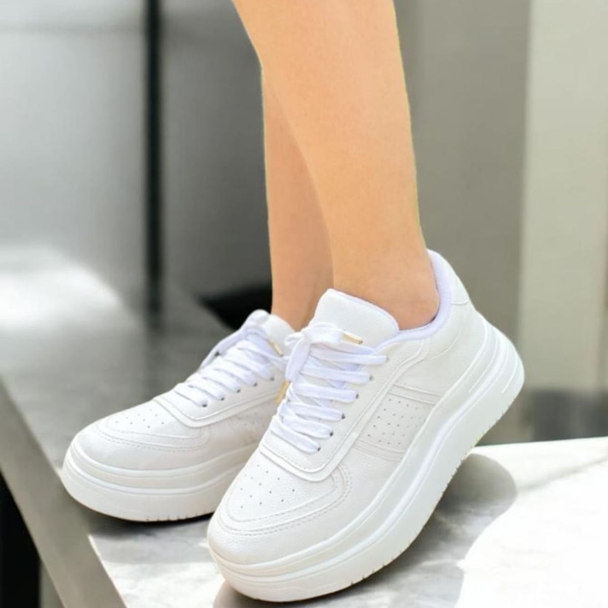 EVEGONZ - Zapato Casual de Moda Tenis Plataforma Blanco de Mujer