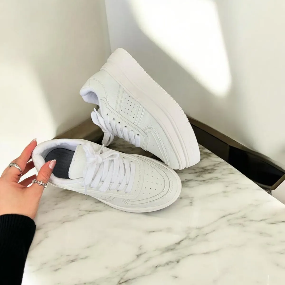 EVEGONZ - Zapato Casual de Moda Tenis Plataforma Blanco de Mujer