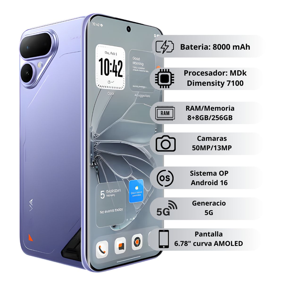 TECNO MOBILE - Celular Tecno POVA Curve 2 5G 256GB/8GB - Morado