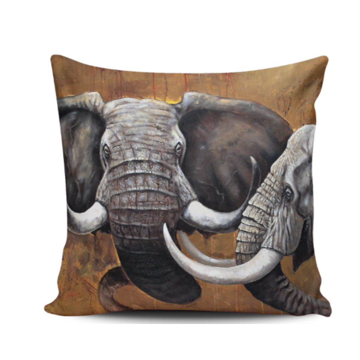 GENERICO - Funda Cojin Decorativo Dos Elefantes Fondo Marrón Diseño 108 1 Sola Cara Sin Relleno 47 X 47 Cm