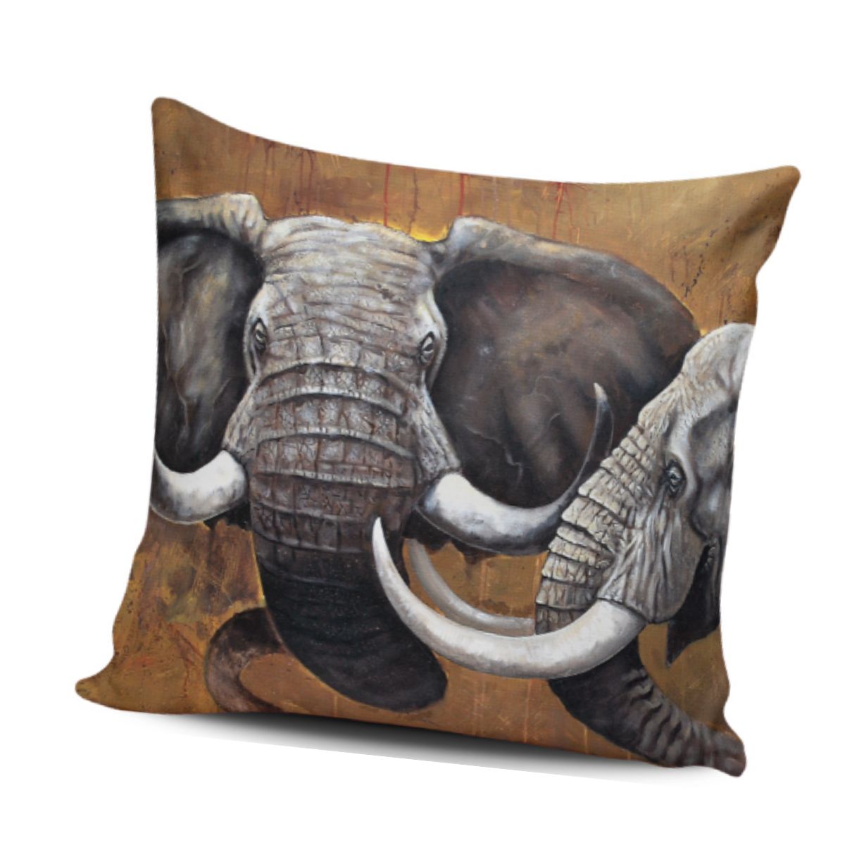 GENERICO - Funda Cojin Decorativo Dos Elefantes Fondo Marrón Diseño 108 1 Sola Cara Sin Relleno 47 X 47 Cm