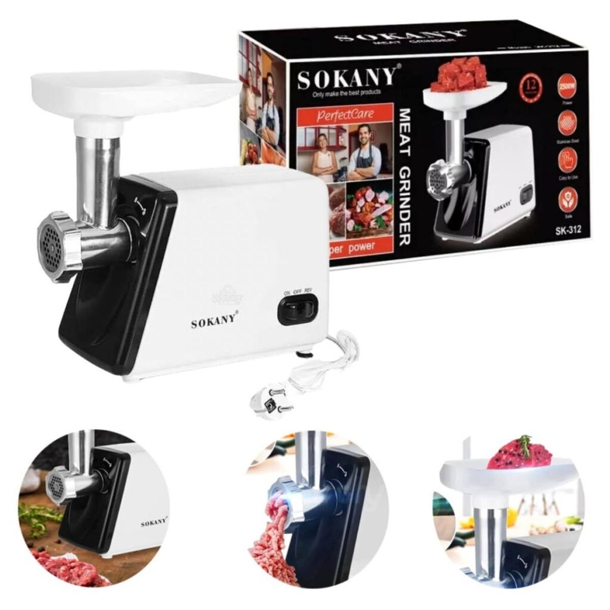 SOKANY - Molino Carne Sokany Electrico Acero Inoxidable Hogar Multiusos