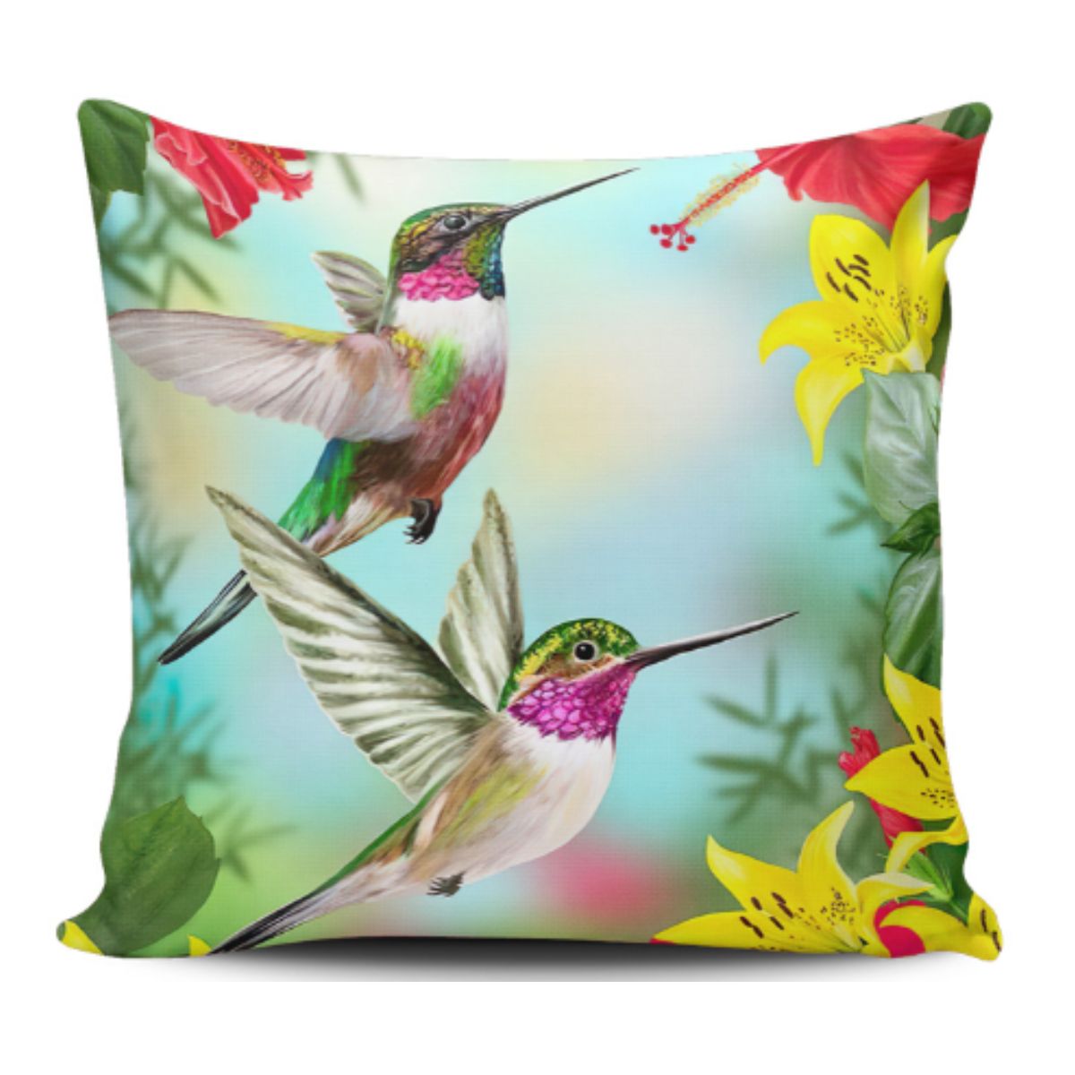 GENERICO - Funda Cojin Decorativo Pareja De Colibri Diseño 064 1 Sola Cara Sin Relleno 47 X 47 Cm