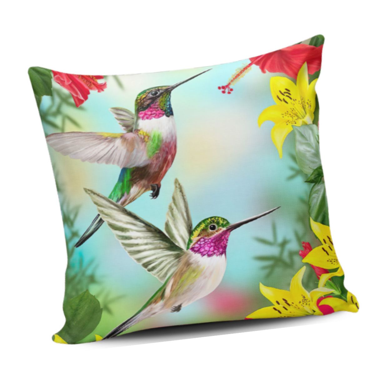 GENERICO - Funda Cojin Decorativo Pareja De Colibri Diseño 064 1 Sola Cara Sin Relleno 47 X 47 Cm