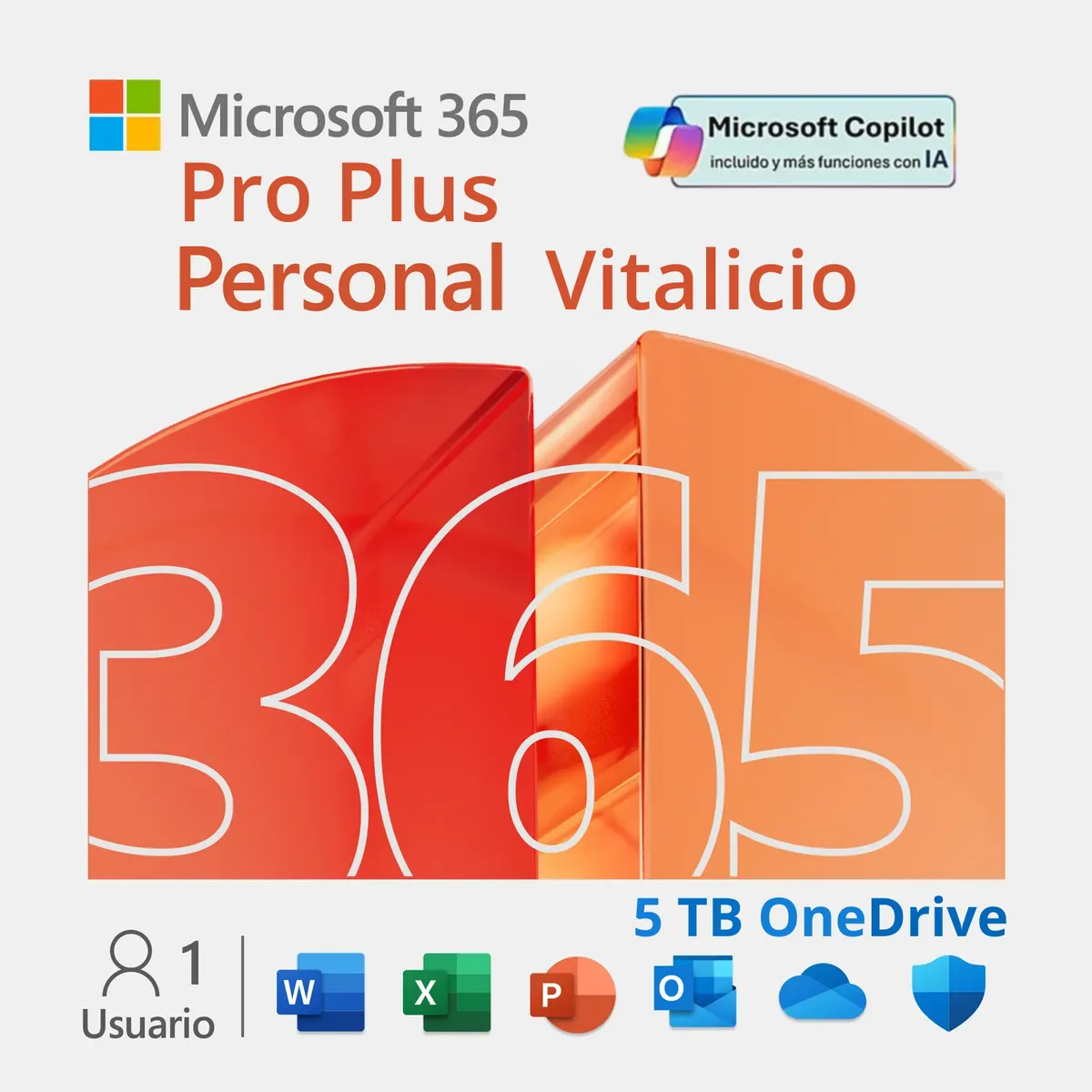 MICROSOFT - Microsoft Office 365 Professional Plus Vitalicio - 5TB OneDrive 5 Dispositivos.