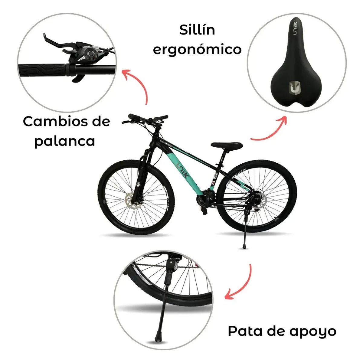 RUNBIKE - Bicicleta Todo Terreno Mtb Rin 29 Unik Montaña Suspension 24 Vel Frenos Disco Cicla Deporte Ciclismo Acero Turquesa Xs