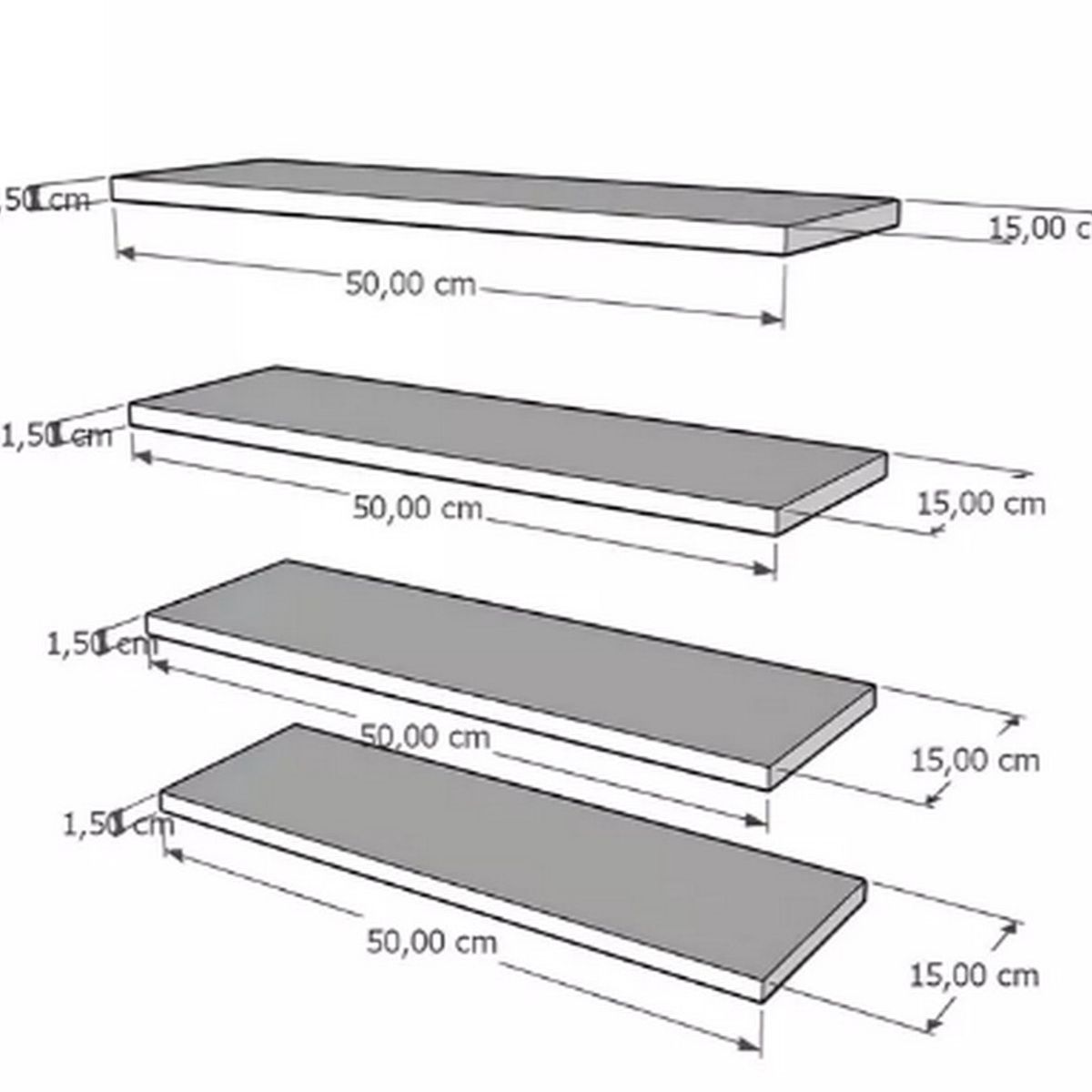 GENERICO - Repisas Flotantes Modernas 50 Cm X 15 Cm Set X 4 Decoracion Color CHANTILLY