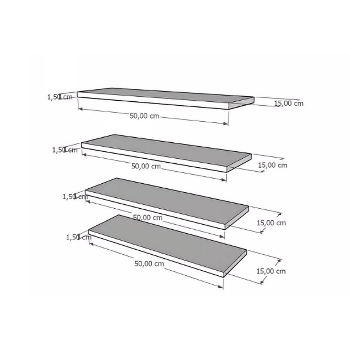 GENERICO - Repisas Flotantes Modernas 50 Cm X 15 Cm Set X 4 Decoracion Color CHANTILLY