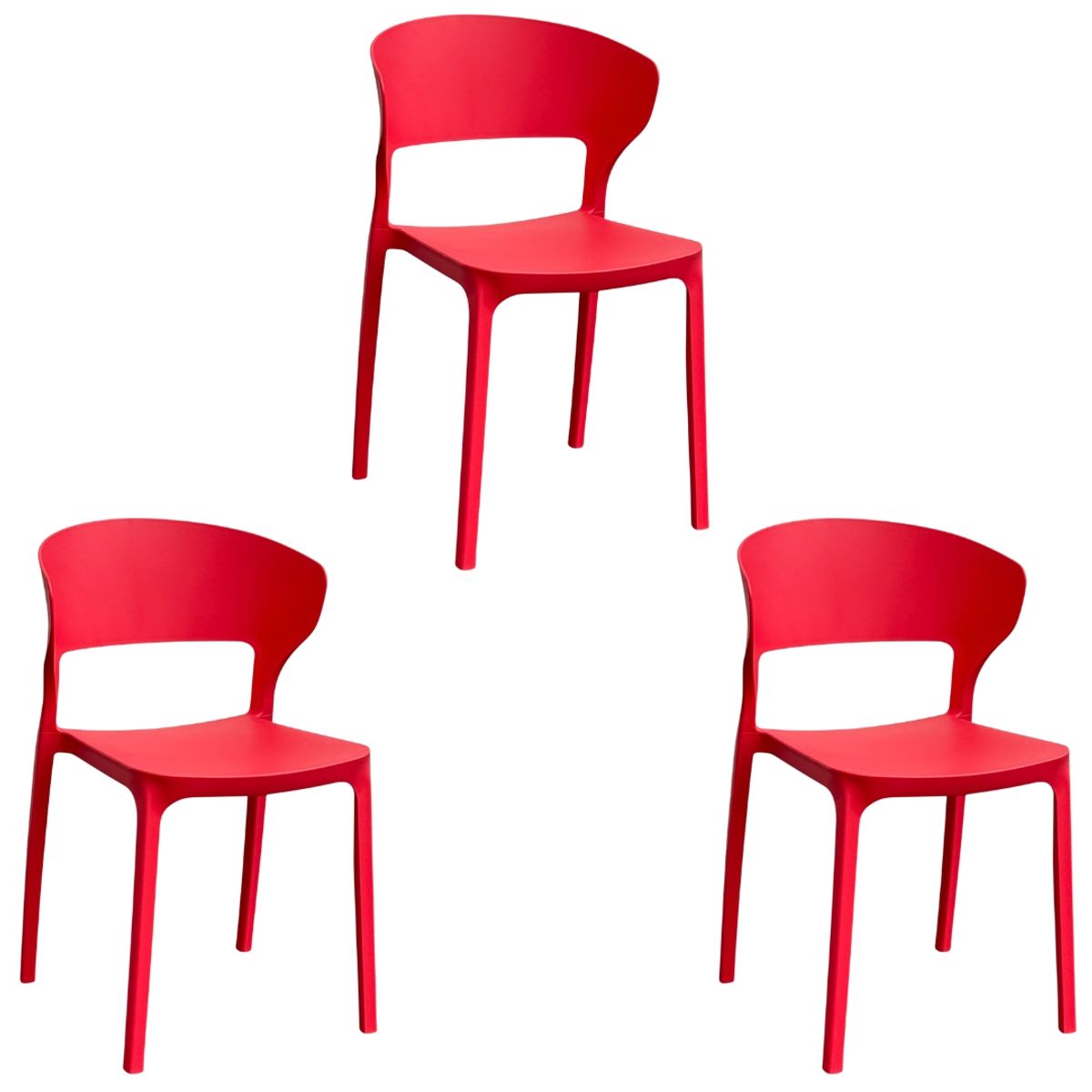 GENERICO - Set x3 Silla Multifuncional Para Comedor y Sala  Diseño Curvo, Apilable, Sin Brazos, Alta Calidad