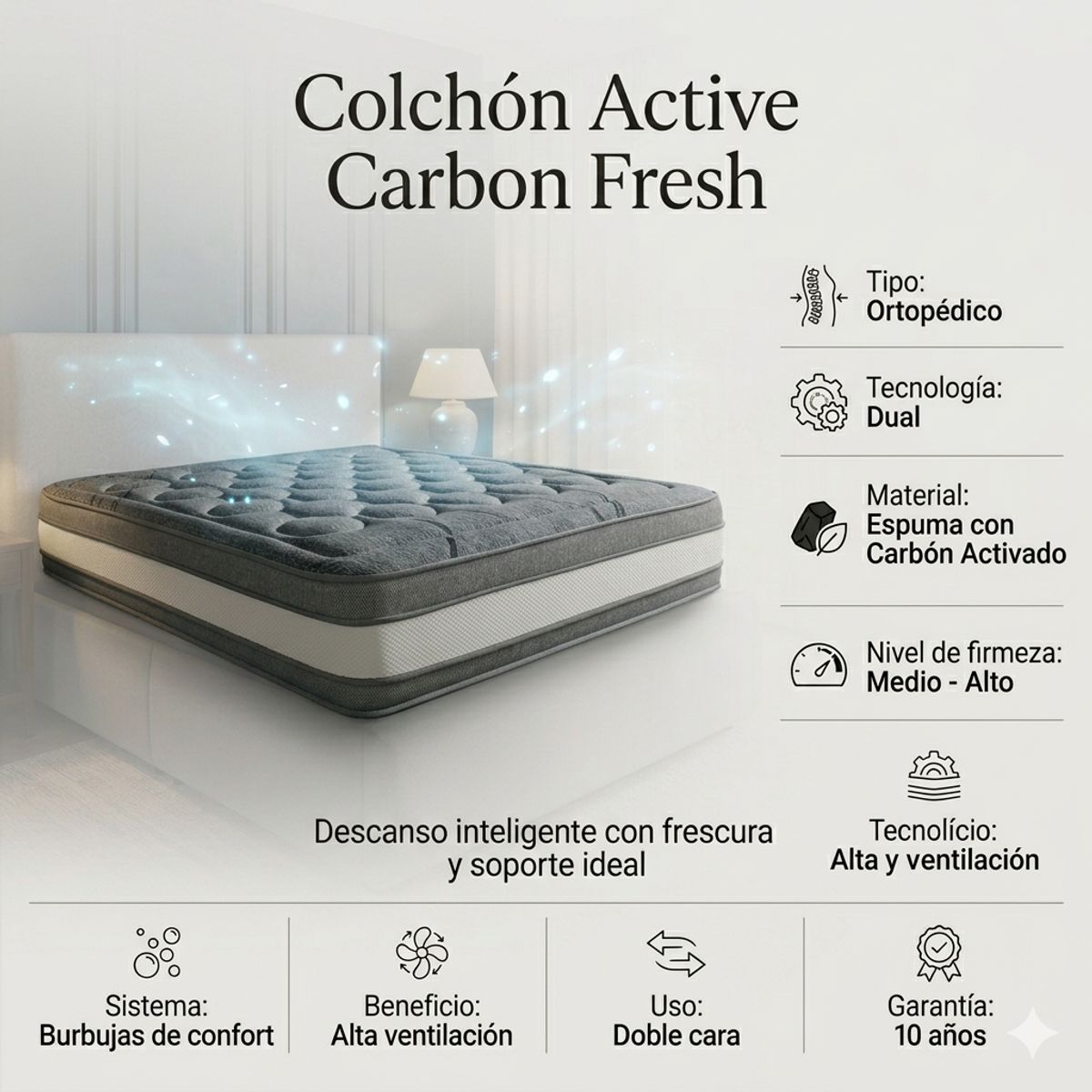 PLUMA HOME - LINEA GOLD Colchón Ortopédico - Active King Tipo Libro con Tecnología Dual - Gratis 2 Almohadas y Protector